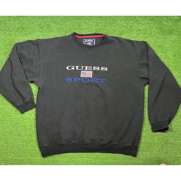 Vintage Crewneck Y2K Sweatshirt LG Guess Soort USA Flag Blue Embroidered EUC - Picture 1 of 6